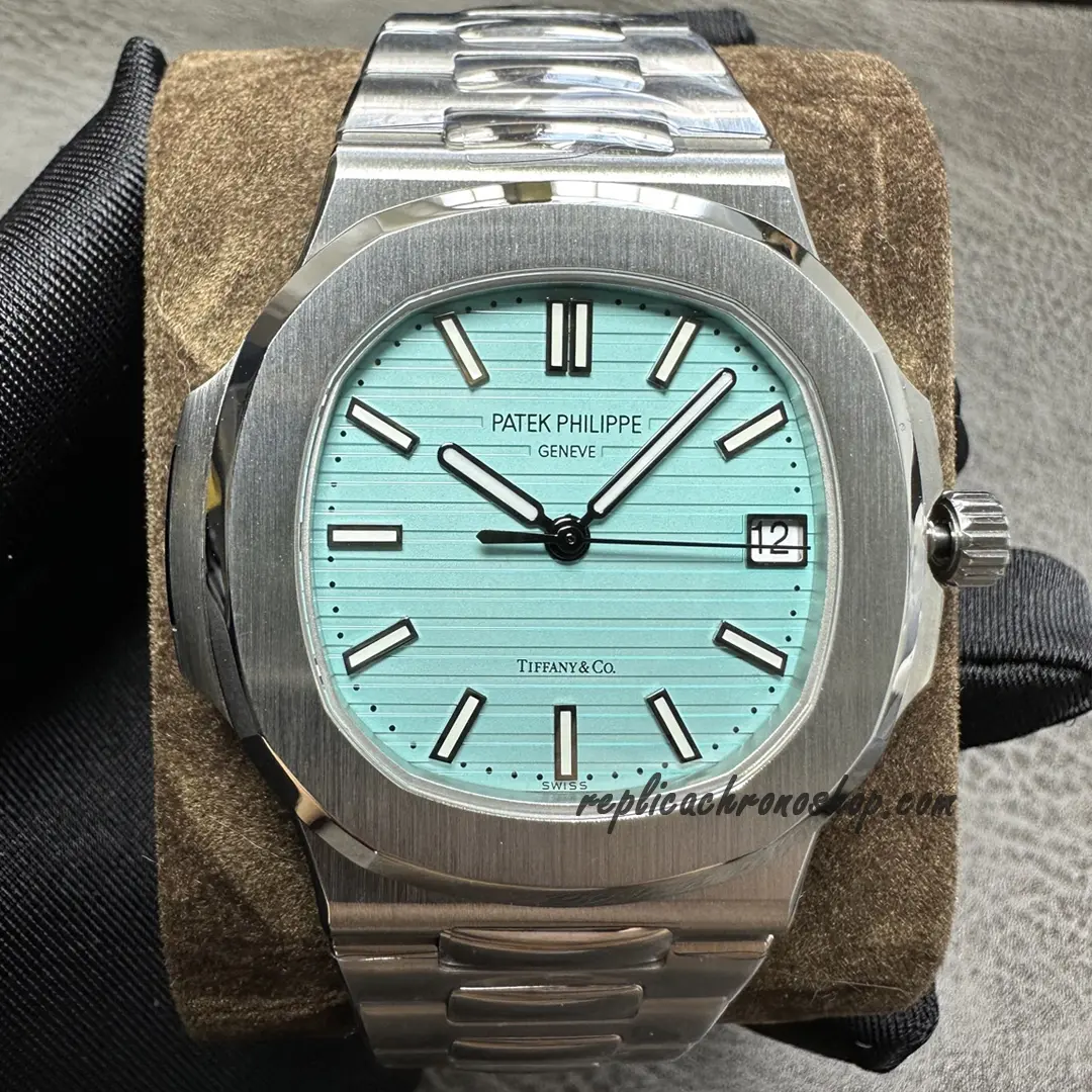 Front view of Replica Patek Philippe Nautilus 5711/1A-018 Tiffany Blue dial watch